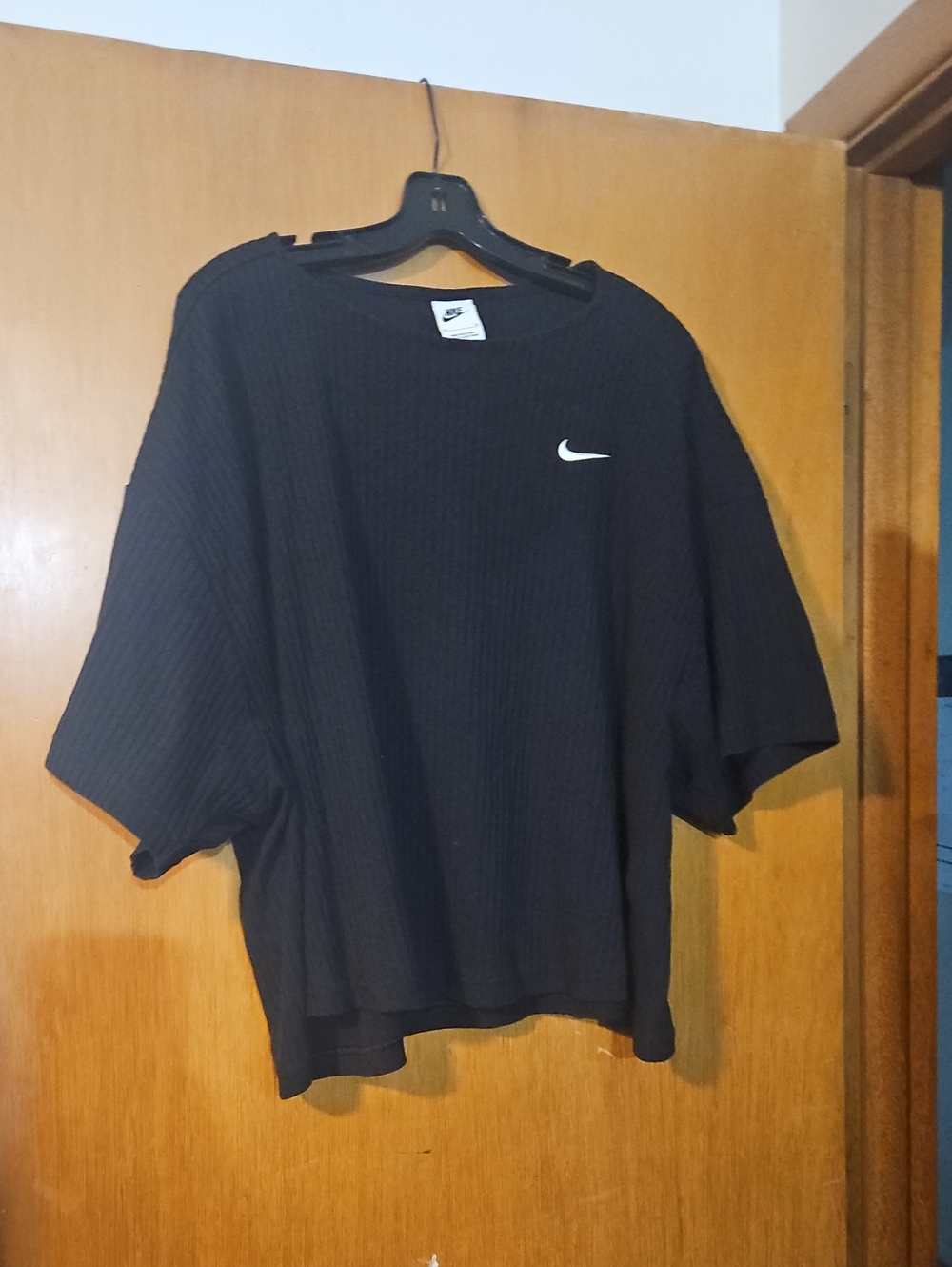 Nike Black Ribbed Crewneck Crop with White Swoosh